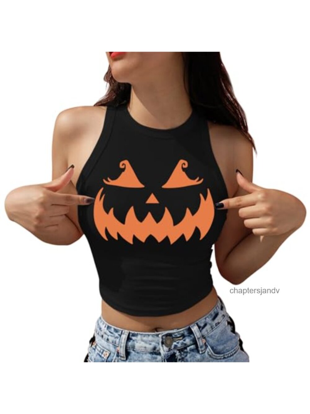 Women's Halloween Crop Tank Top Sleeveless Pumpkin Skeleton Print